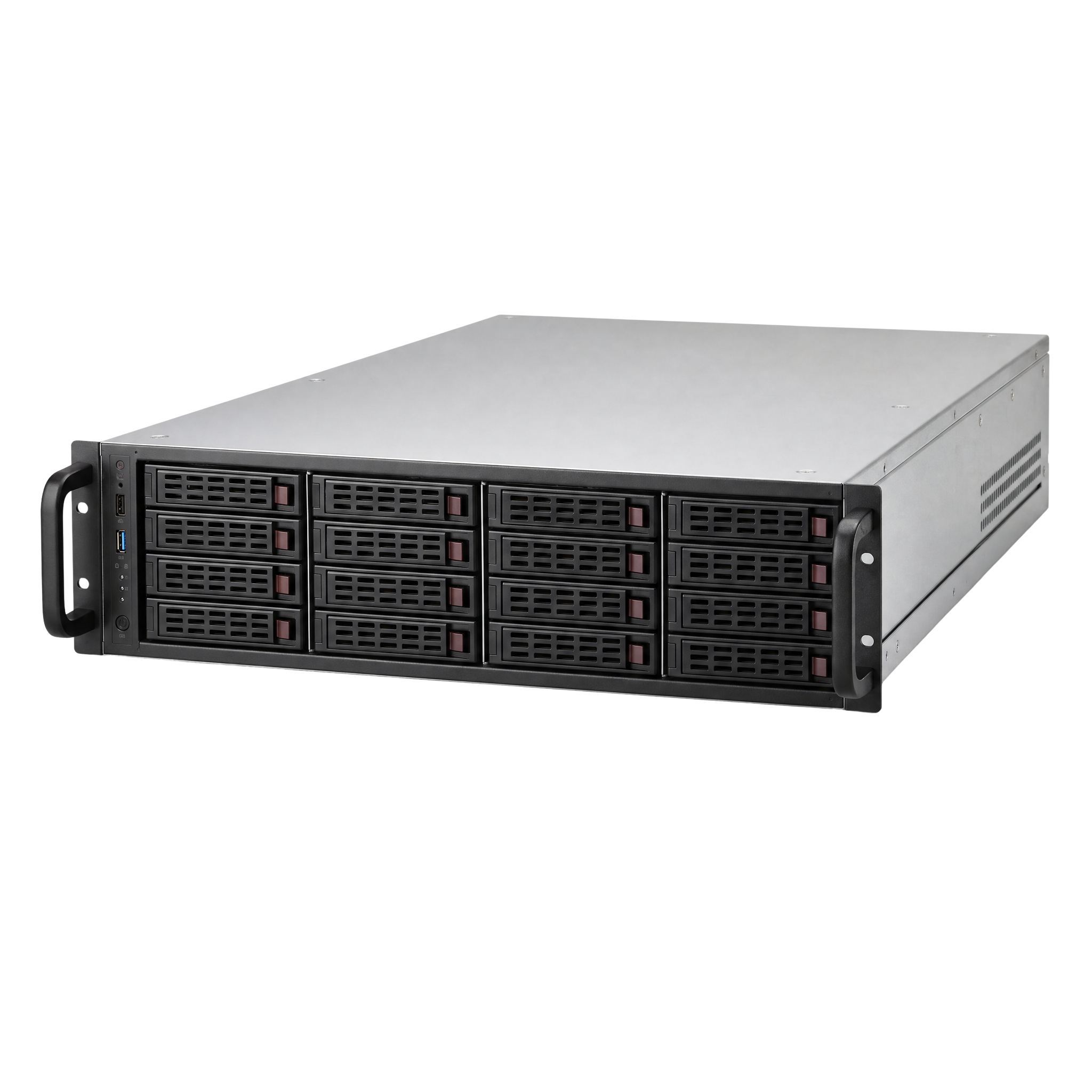 Rackmonterad server med flera hårddiskfack för lagring och drift av affärskritiska system.